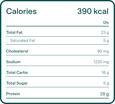 Salad Nutrition Label