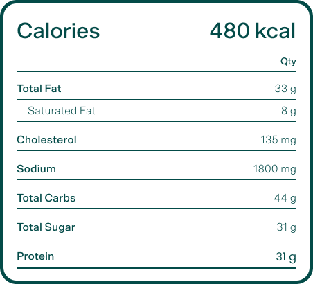 Salad Nutrition Label