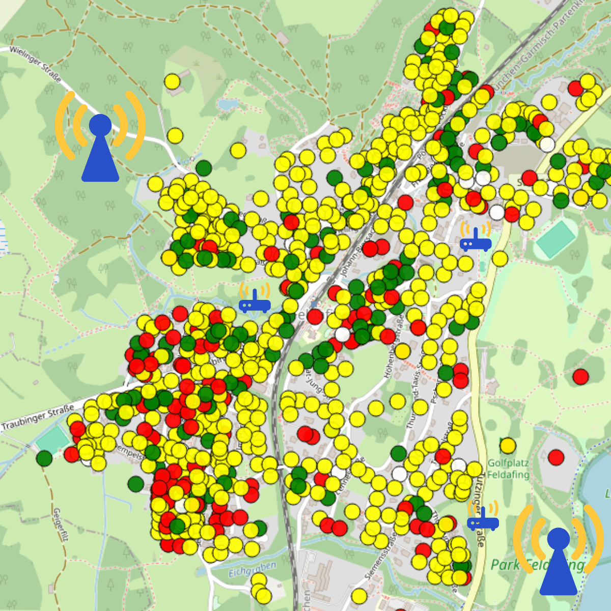 Beispielhaftes Wasserversorgungsnetz mit Funkzählern und Smart Metering