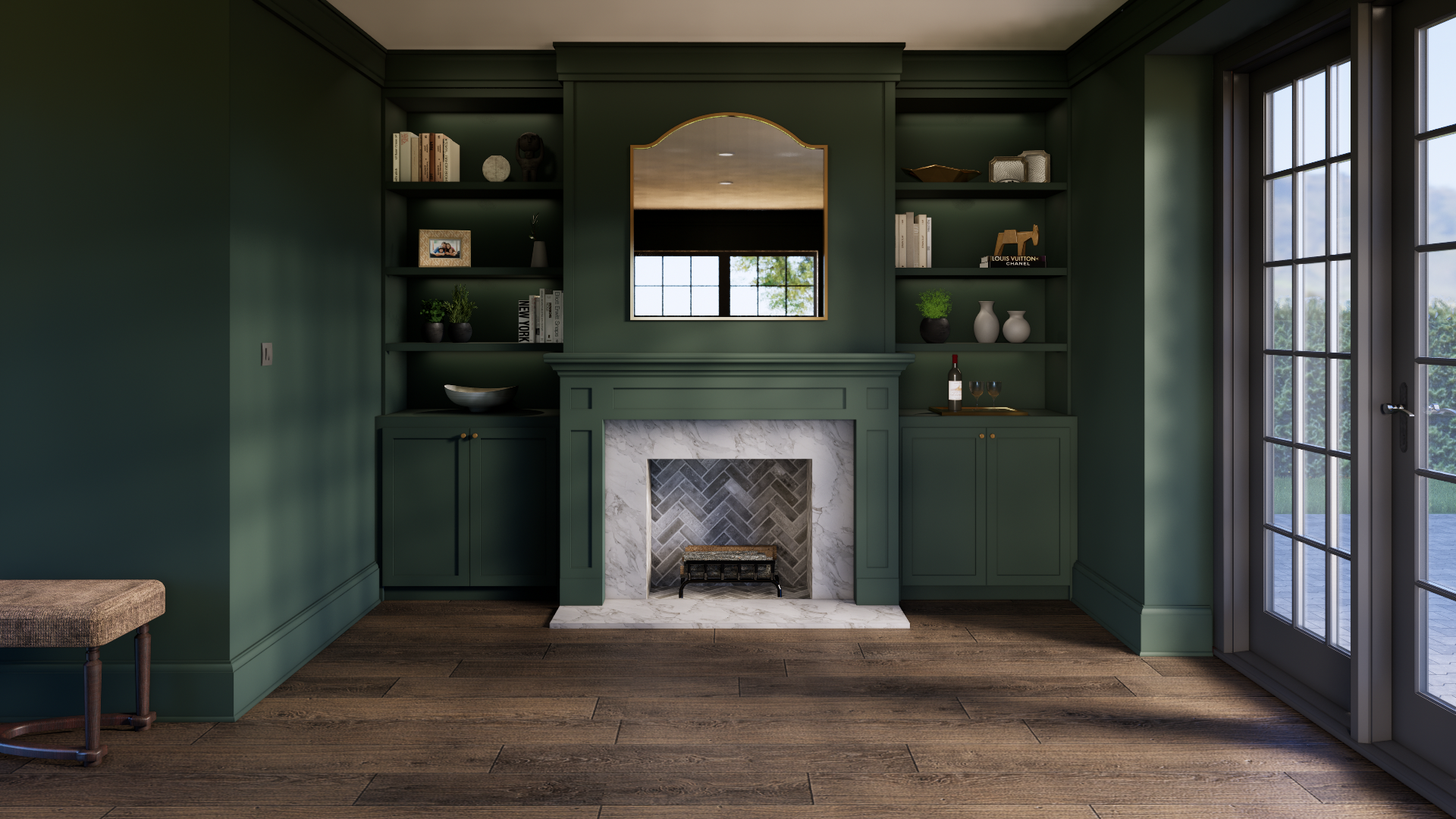 Essex Street custom fireplace and built-in millwork visualization
