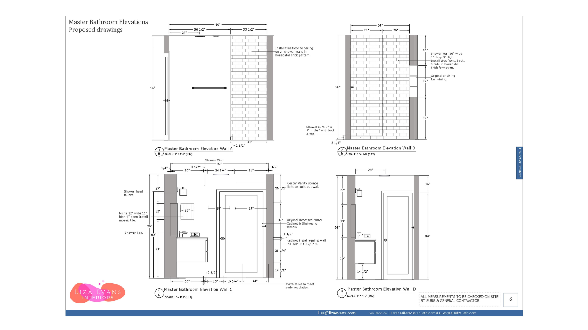 Karen Miller bathroom technical documentation and elevation drawings