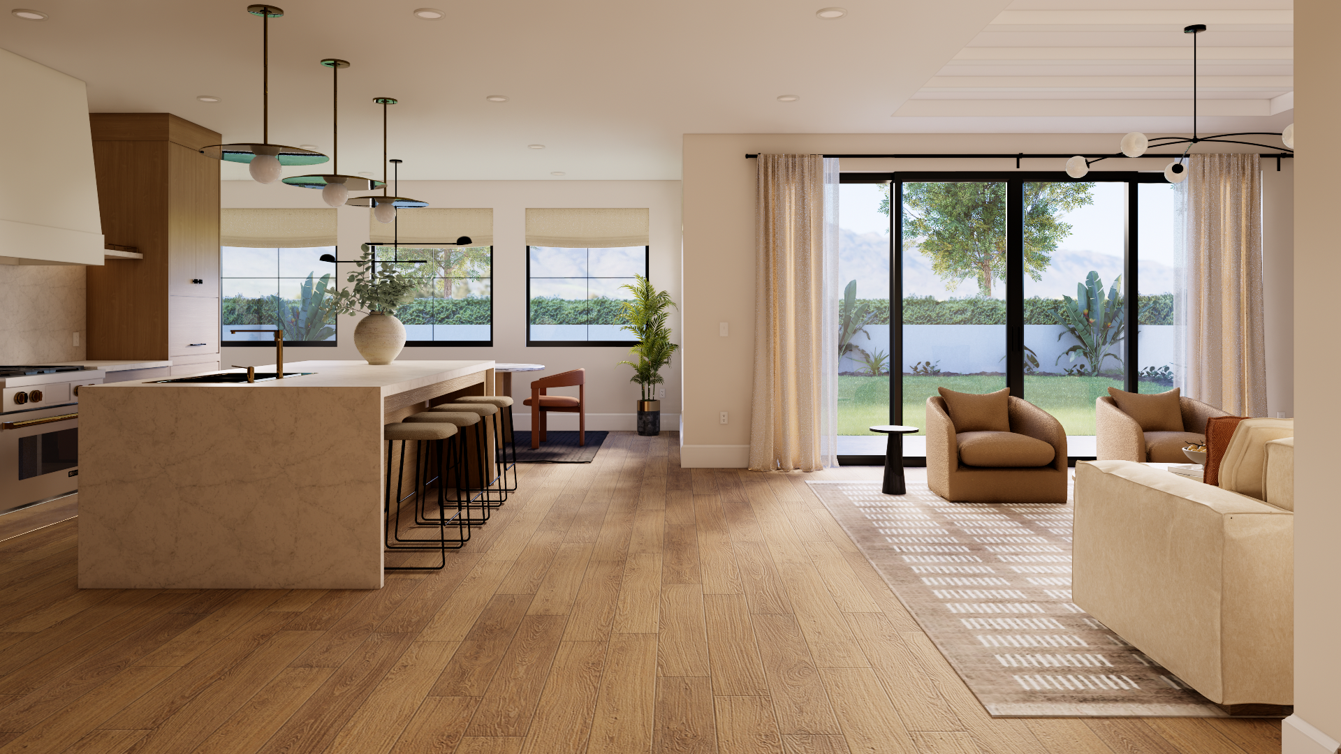 Mason Residence kitchen and living room visualization