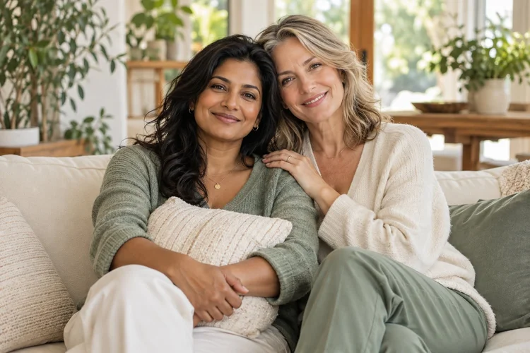 Two women sharing a warm, supportive moment