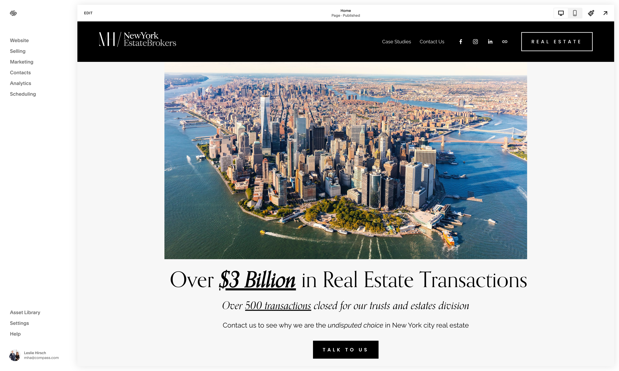 Edit your Squarespace Real Estate Website