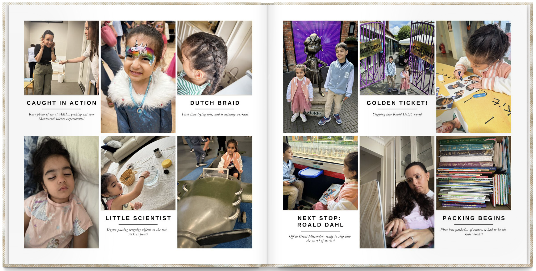 Finished family yearbook spread with photos and journaling