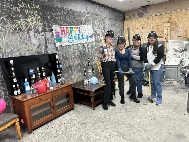 Birthday group celebrating at The Smashit House