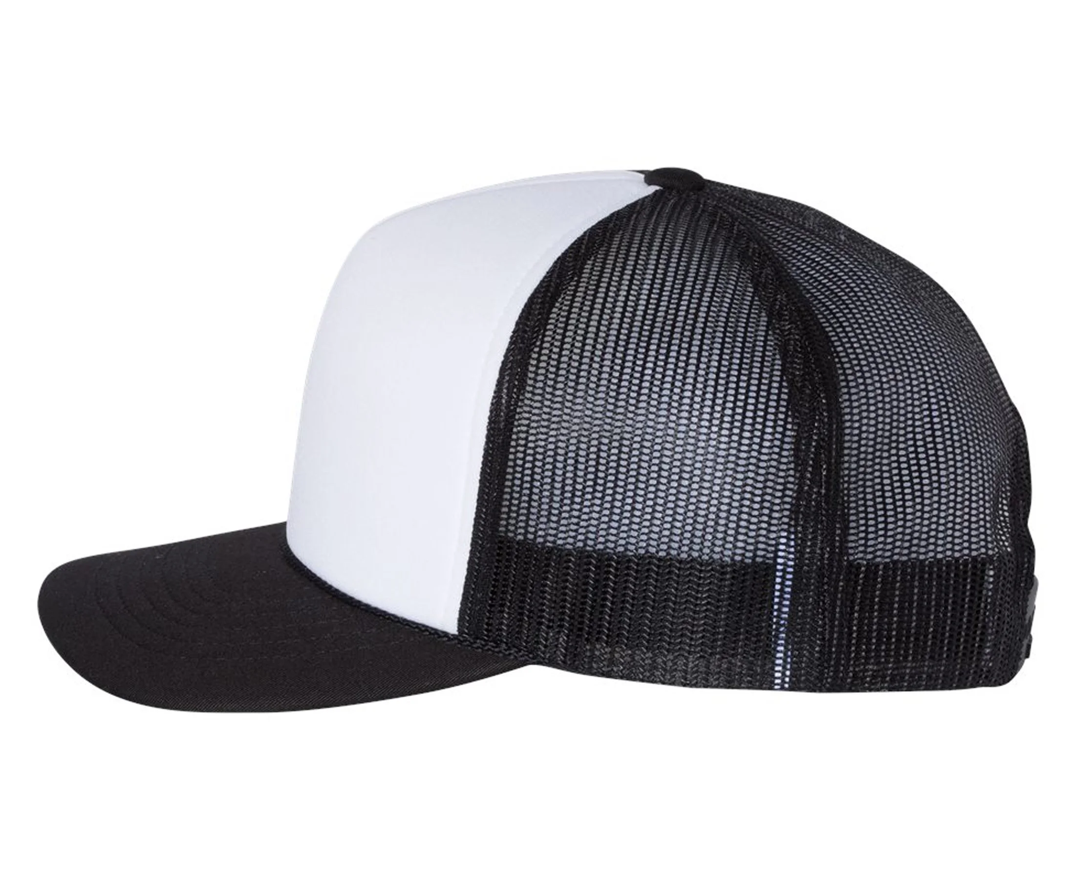 photo of a trucker hat (mesh back, curved bill)