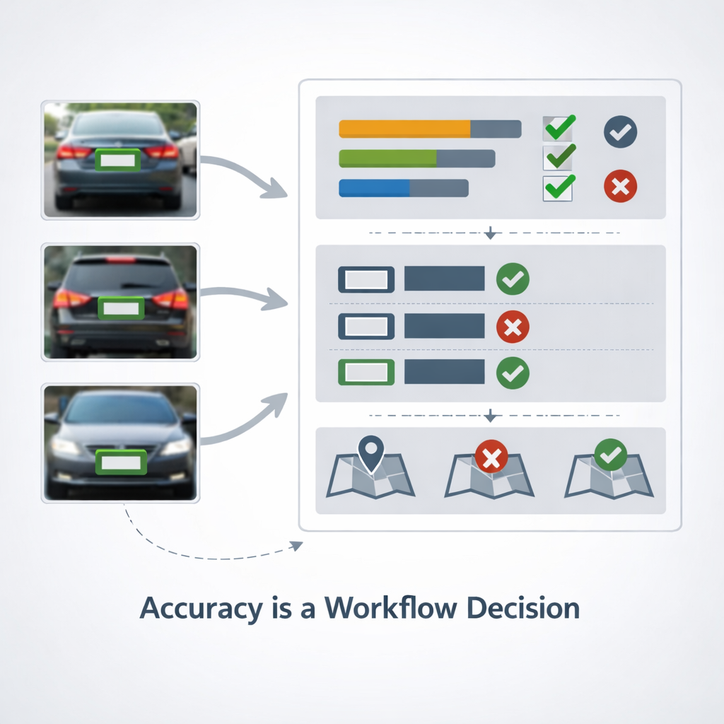 Dashboard concept showing plate string confidence and region checks