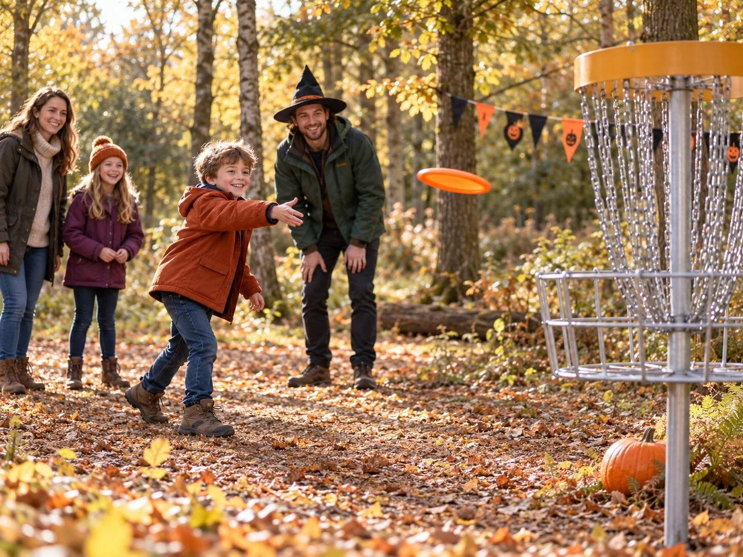 family disc golf in the woodland.