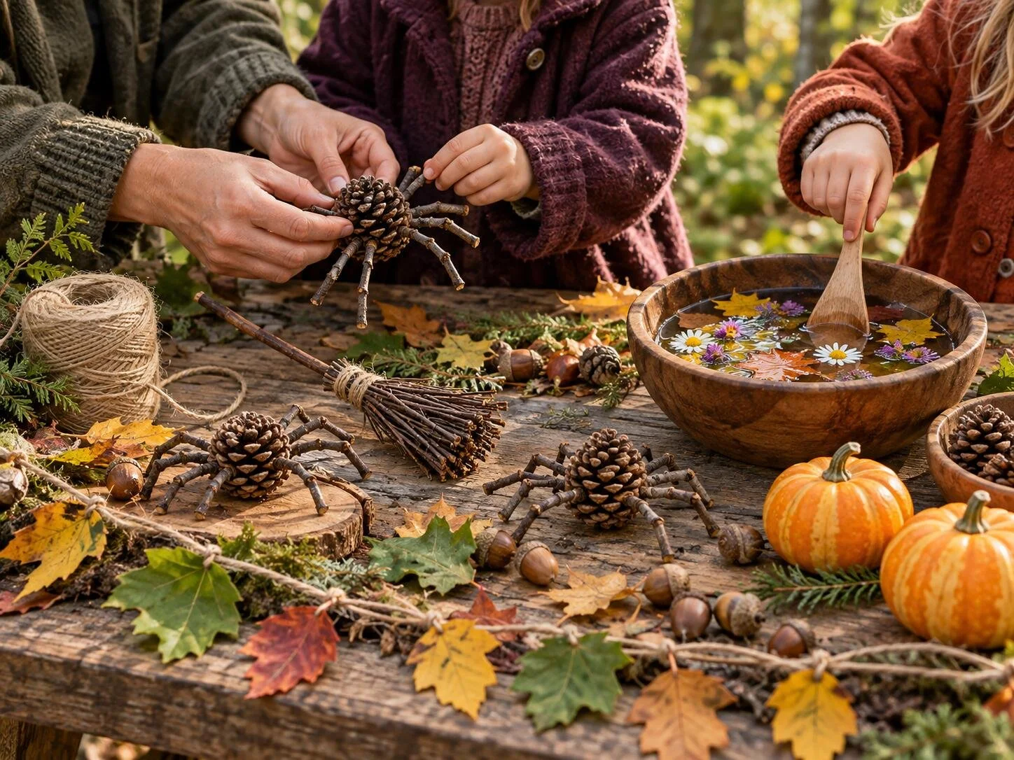 family Halloween crafts in the woodland.