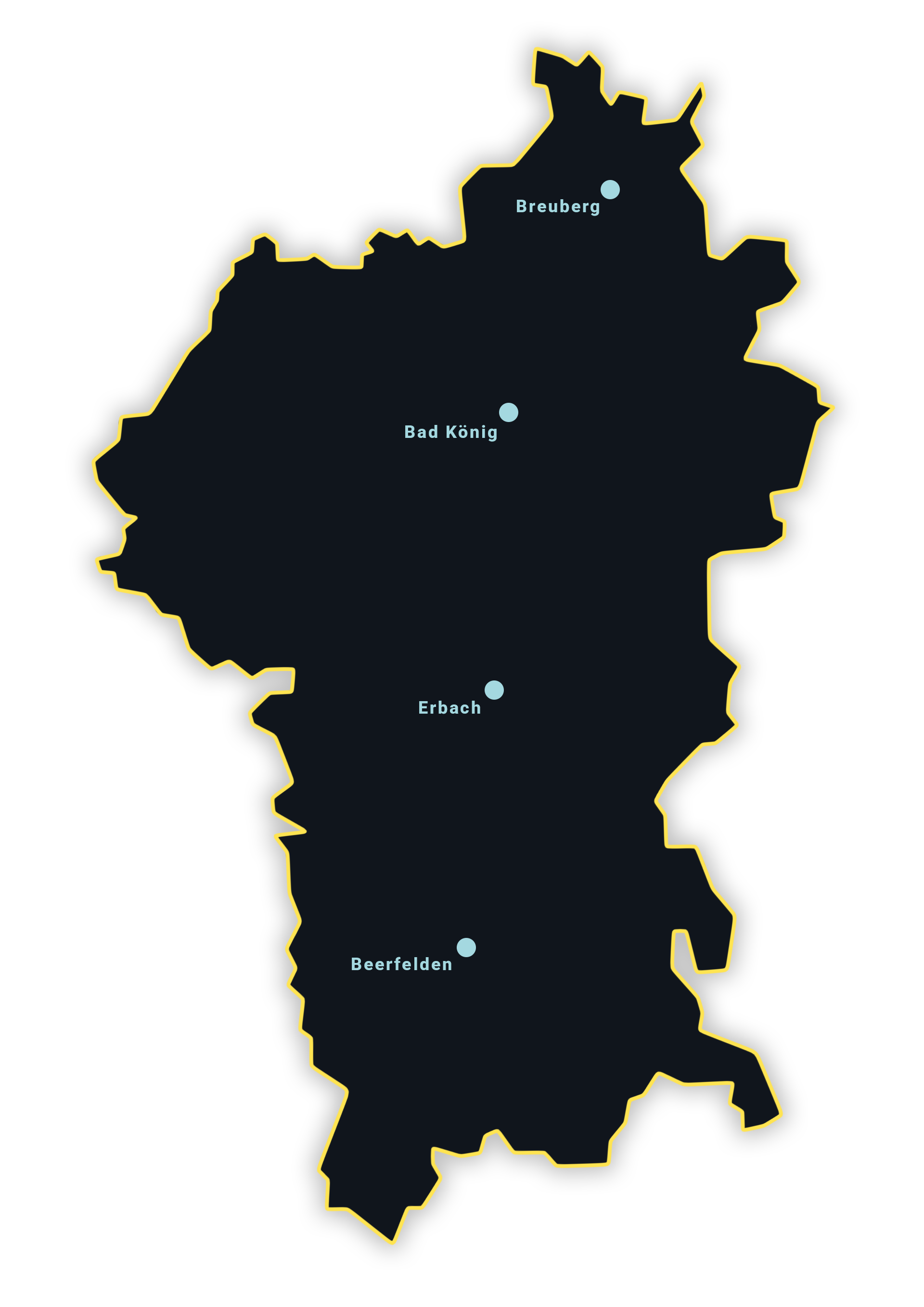 Karte des Odenwaldkreises mit markierten Standorten der Vereinsmitglieder