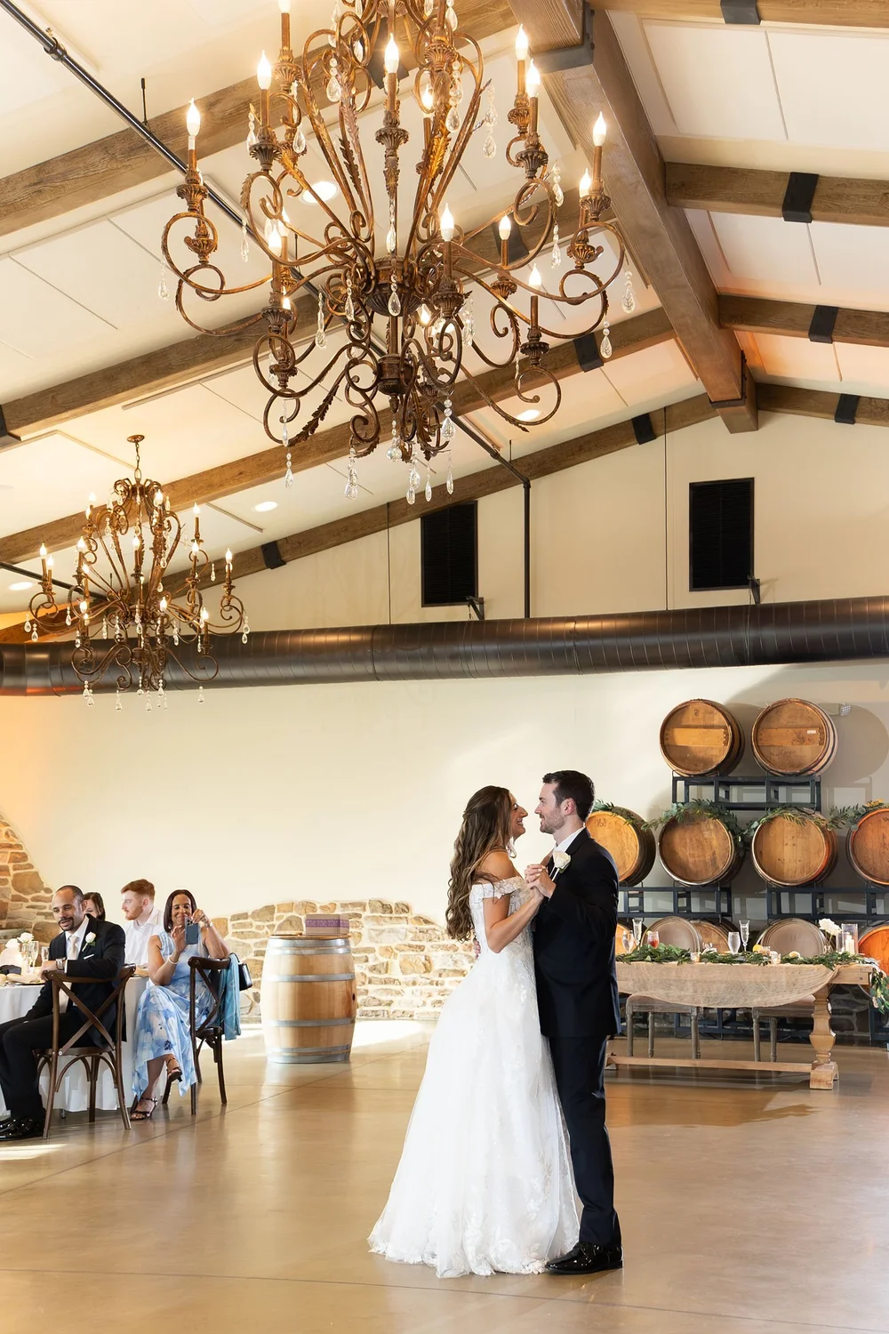 First dance under the chandeliers at Folino Estate