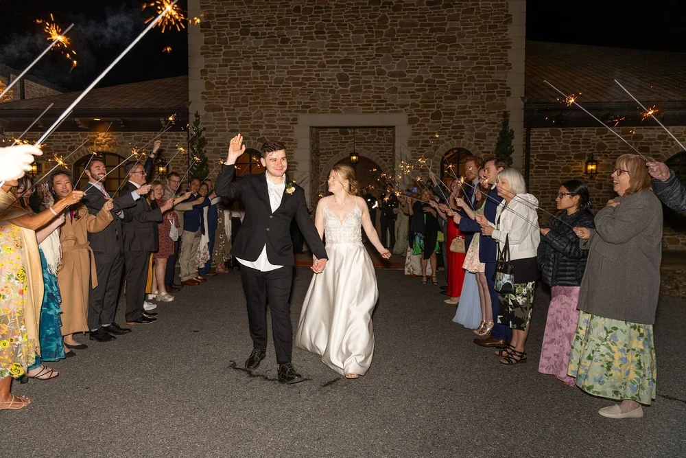 Sparkler send-off outside the Folino Estate winery