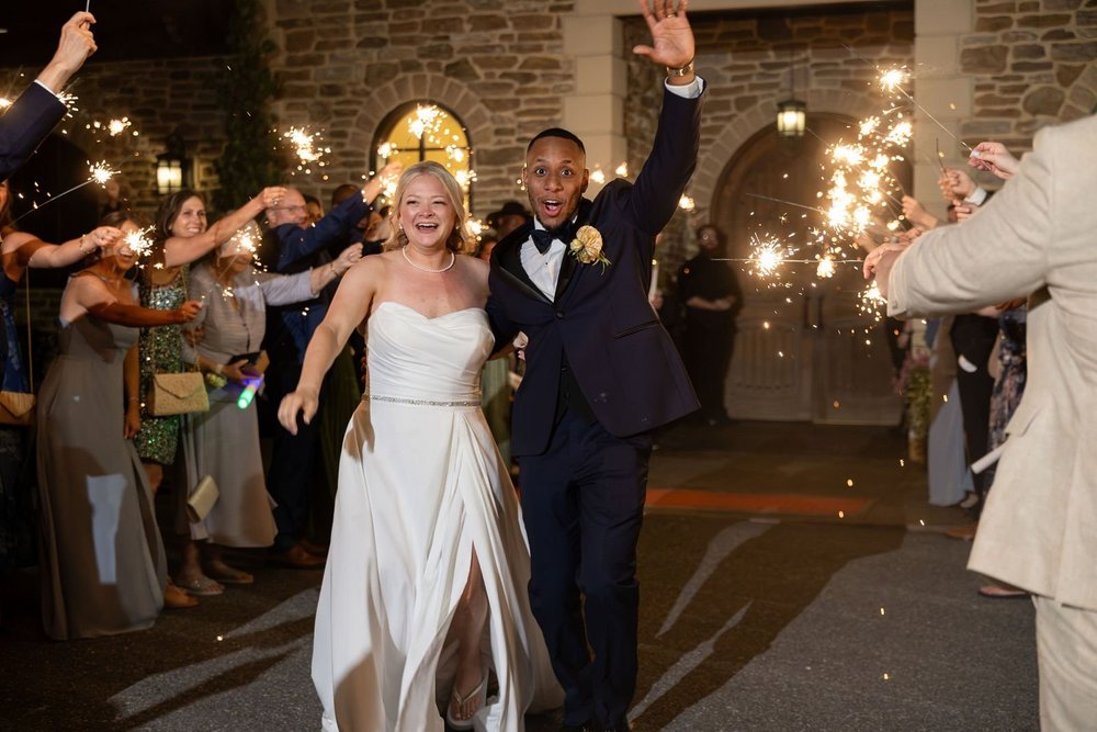 Sparkler send-off at night at Folino Estate