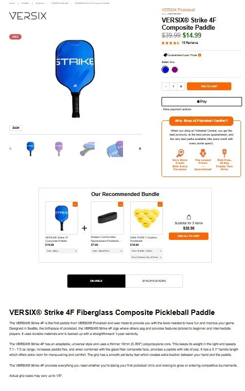 Original VERSIX Strike 4F Pickleball Central product page