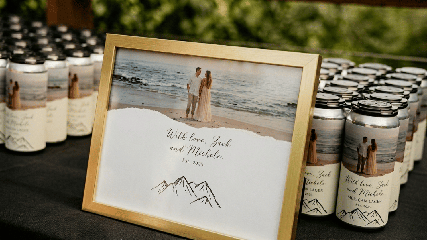 Custom labeled wedding beer cans