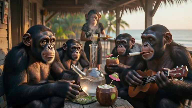 Elated chimps artwork