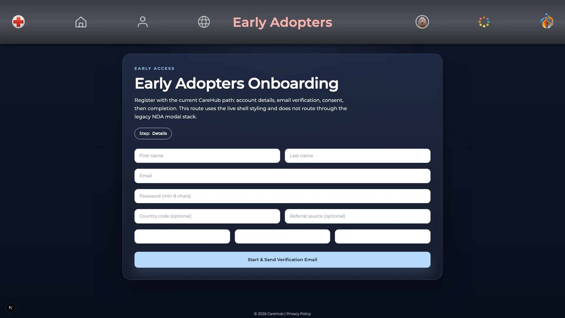 Canonical early-adopters onboarding entry page