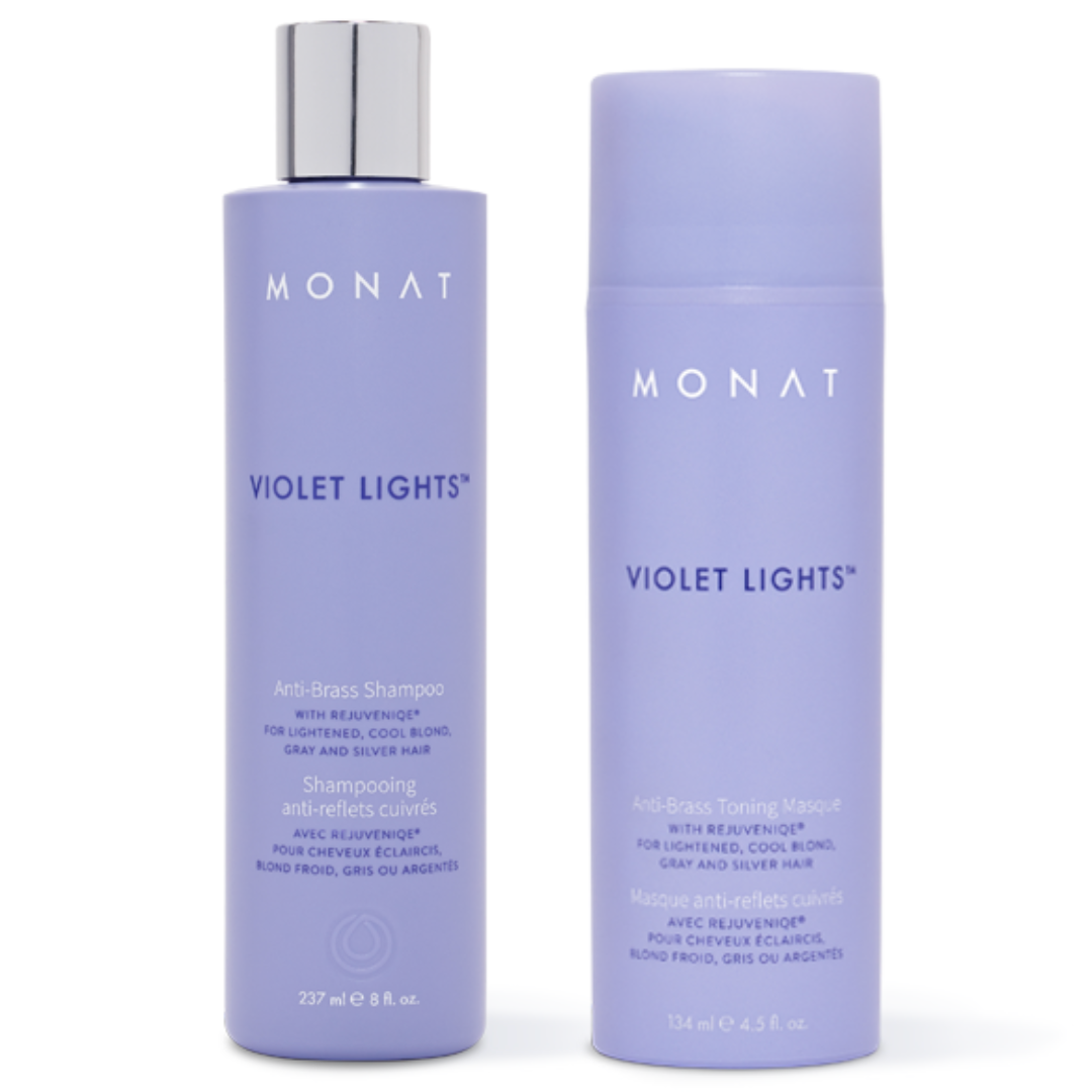 MONAT Violet Lights purple shampoo and conditioner for brassy hair