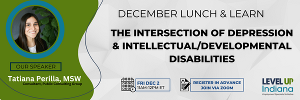 December Lunch & Learn: The Intersection of Depression & Intellectual/Developmental Disabilities. 