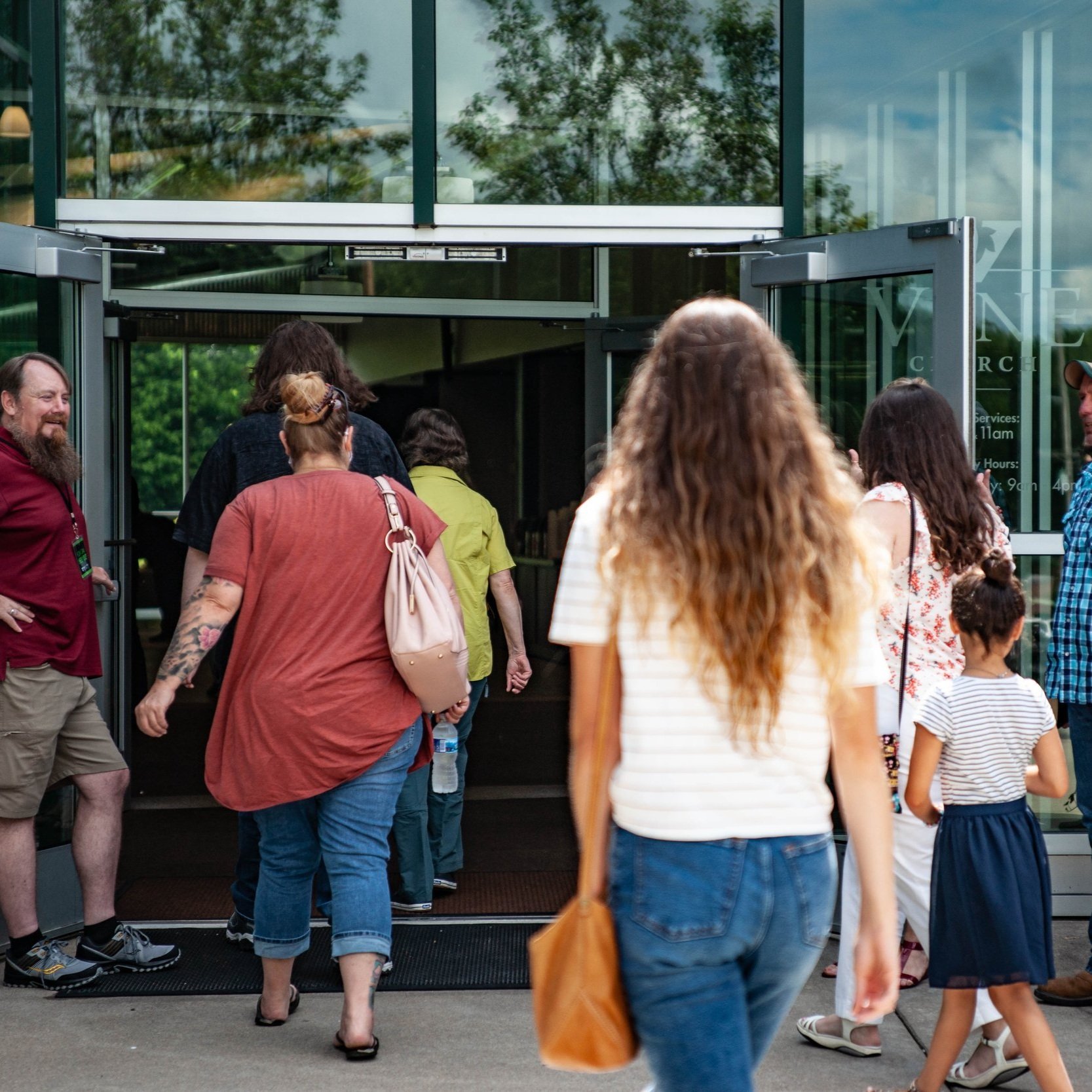 People entering Vine Church