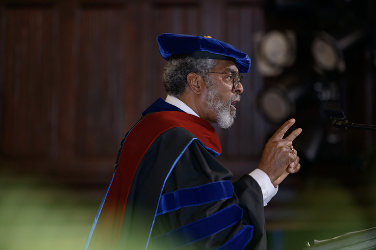 A professor in academic regalia