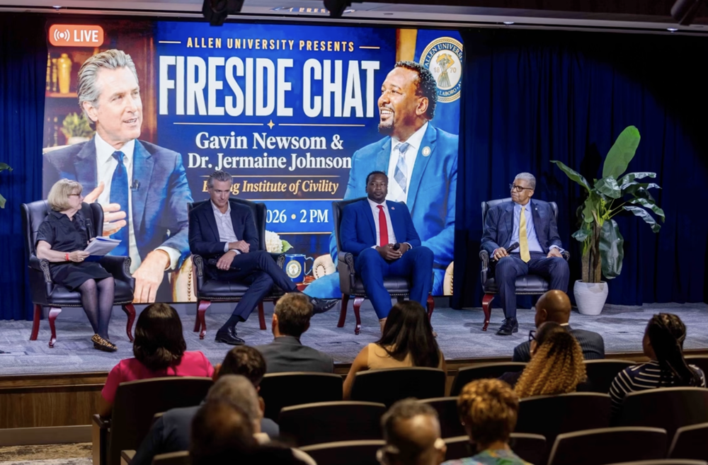 A fireside chat on stage