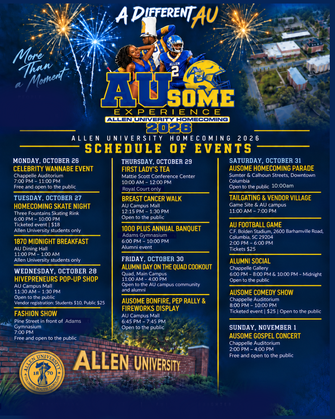 AUsome Experience Homecoming 2026 schedule of events flyer