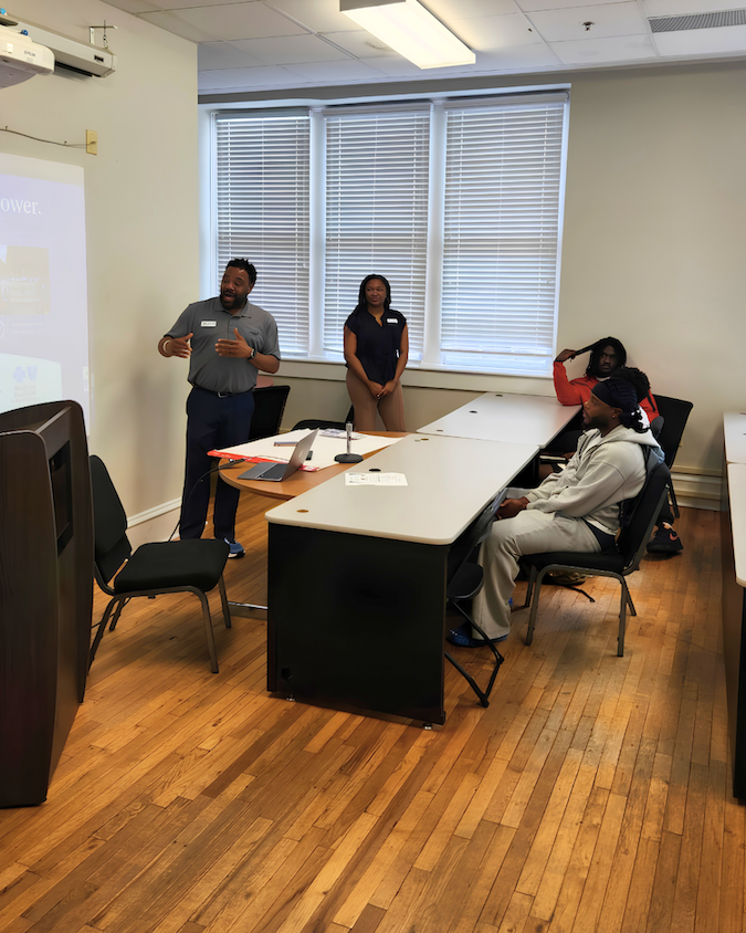 Employers giving a presentation to Allen students