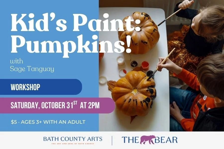 Two children painting pumpkins. Kids&rsquo; Paint: Pumpkins with Sage Tanguay. Saturday, October 31 at 2 PM. $5, ages 3 and up with an adult.