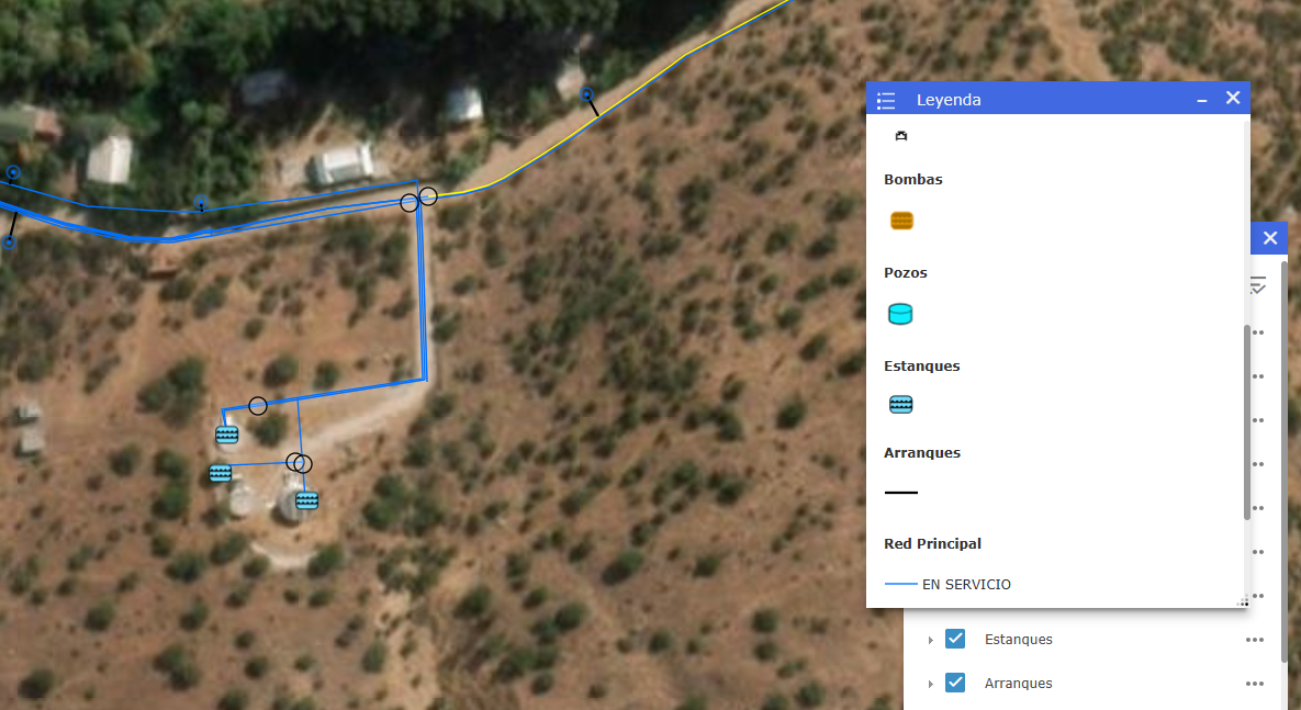 Capas activas del GIS de un comité de agua potable rural