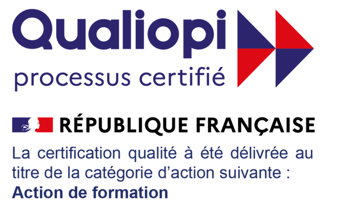 Qualiopi processus certifié – République Française – La certification qualité a été délivrée au titre de la catégorie d'action suivante : actions de formation