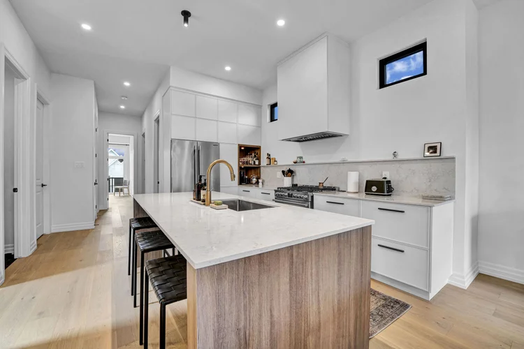 Kitchen island and seating at 248 Main Street