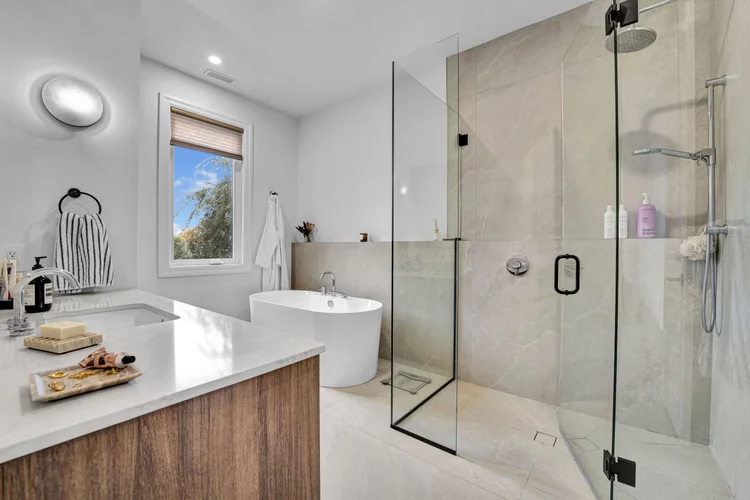 Glass shower and vanity at 248 Main Street