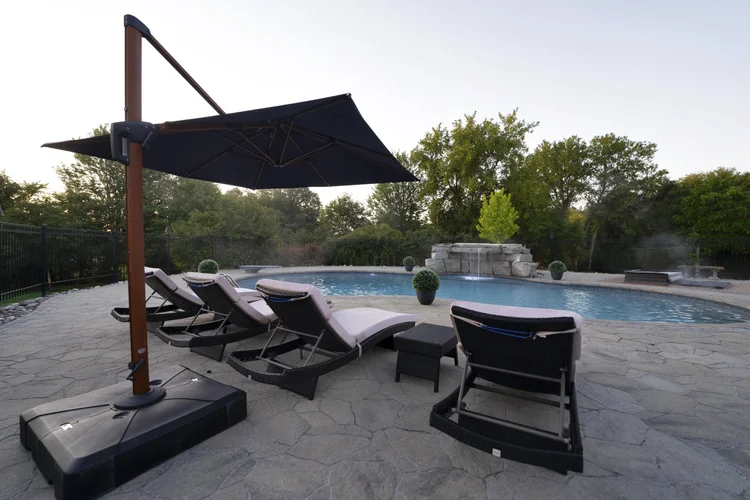 Pool and terrace at sunrise at 812 McManus