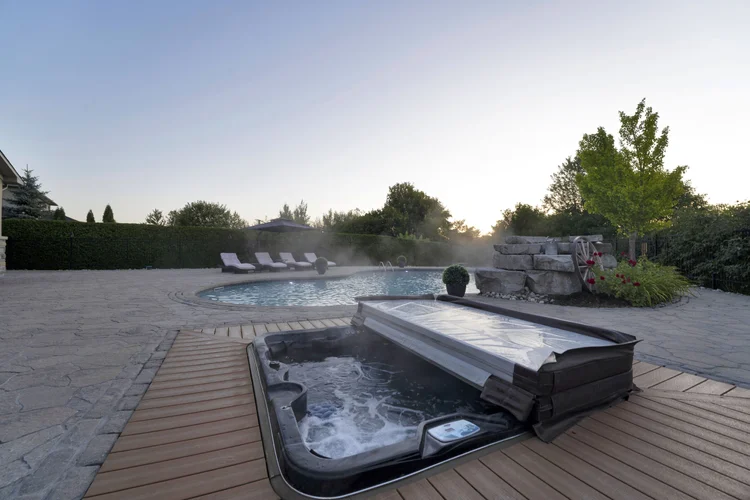 Pool and terrace at sunrise at 812 McManus