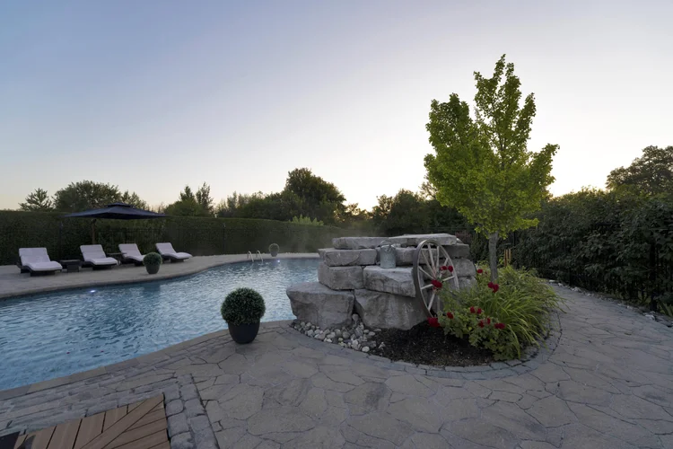 Pool and terrace at sunrise at 812 McManus