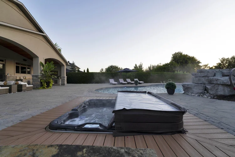 Pool and terrace at sunrise at 812 McManus