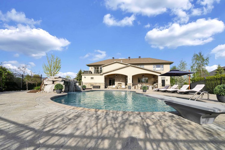 Pool and surrounding terrace at 812 McManus