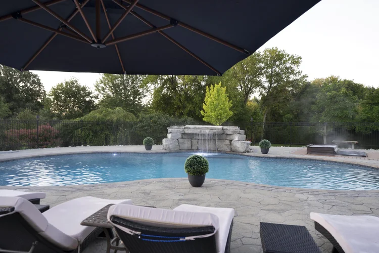 Pool and terrace at sunrise at 812 McManus