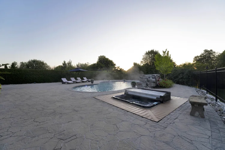 Pool and terrace at sunrise at 812 McManus