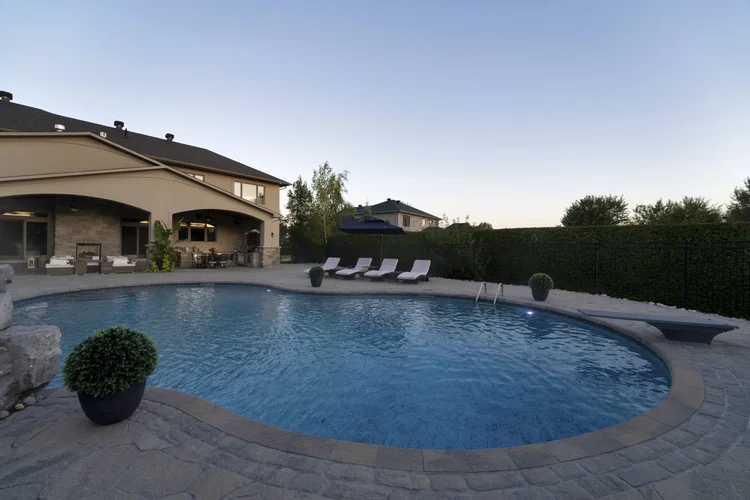 Pool and terrace at sunrise at 812 McManus