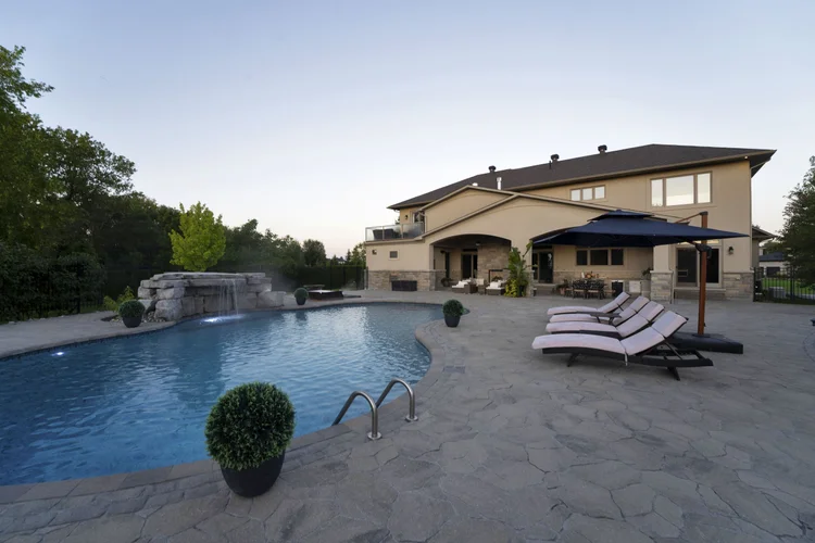 Pool and terrace at sunrise at 812 McManus