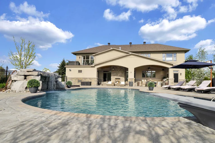 Pool and surrounding terrace at 812 McManus
