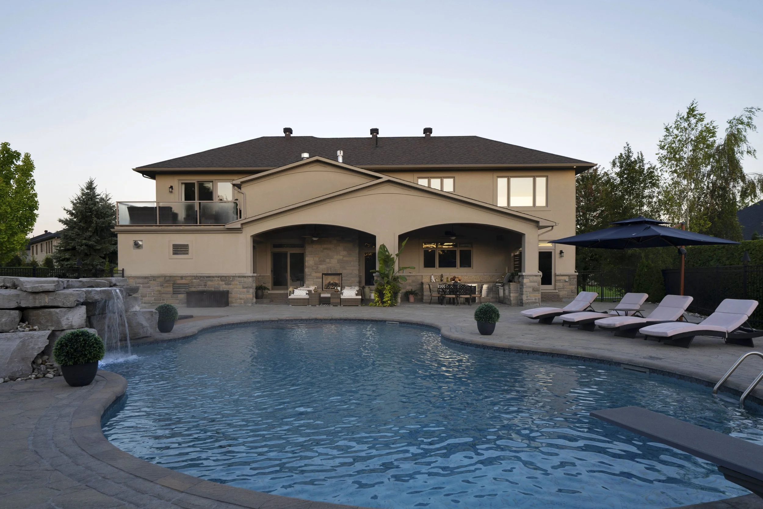 Pool and terrace at sunrise at 812 McManus