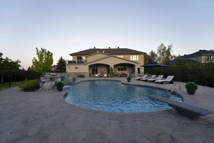 Pool and terrace at sunrise at 812 McManus