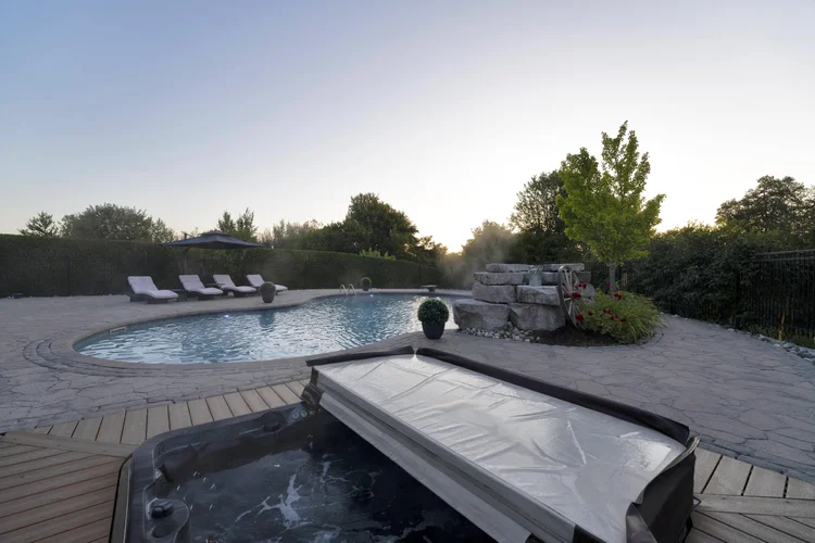Pool and terrace at sunrise at 812 McManus