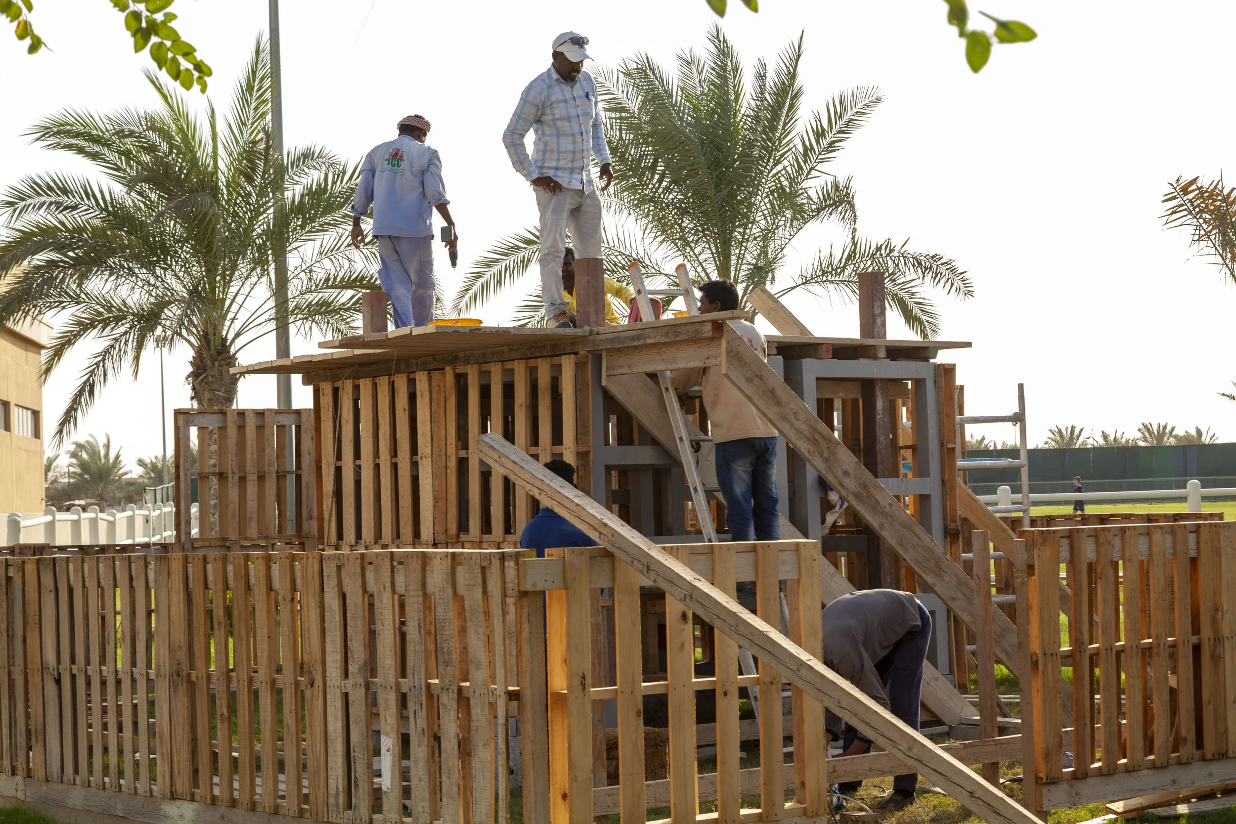 Recycled-timber fort under construction at The Sustainable City