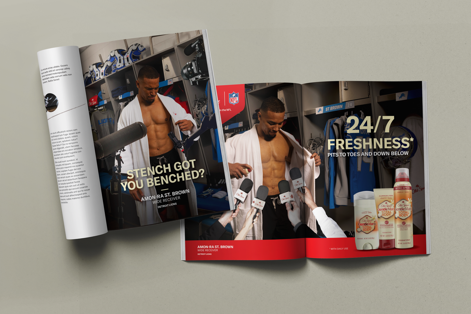 Mockup of the Old Spice x Sports Illustrated magazine feature.