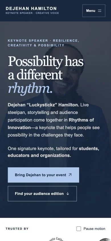 Current Dejehan Hamilton responsive mobile homepage
